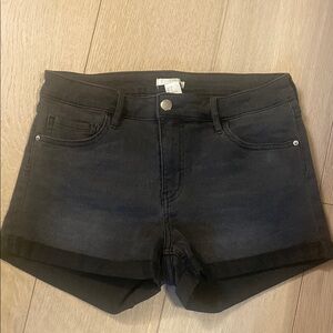 H&M Black Jean Shorts with Cuffed Hem